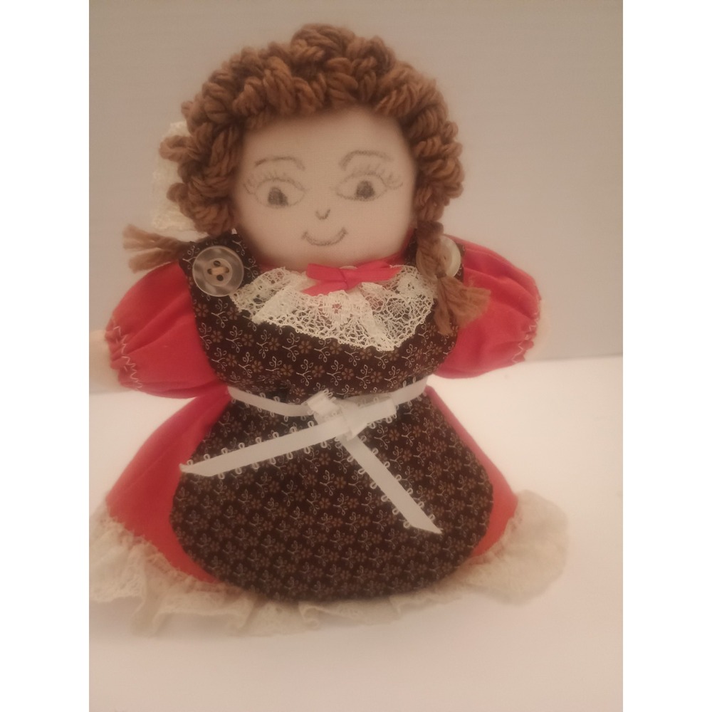 Vintage 6" Red Riding Hood Doll Soft Bodied Red Dress Brown Apron
